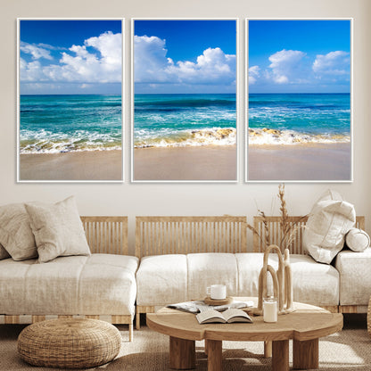 60364-MGV-CV-36X24-Tropical Ocean Wave Wall Art – Serene Blue Sea and White Sand Beach Canvas Print, Coastal Landscape Decor for Living Room, Bedroom