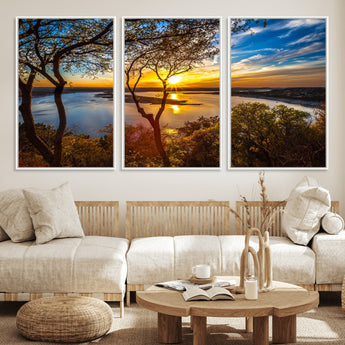 71863-MGV-CV-36X24-Lake Sunset Wall Art – Scenic Nature Canvas Print with Trees and Golden Sky, Serene Landscape Decor for Living Room, Bedroom or