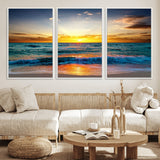 50627-MGV-CV-36X24-Ocean Sunset Wall Art – Serene Beach Canvas Print with Waves and Golden Sky, Coastal Decor for Living Room or Office