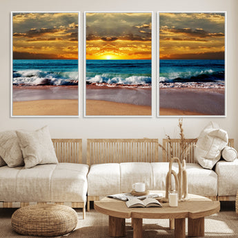 83389-MGV-CV-36X24-Ocean Sunrise Wall Art – Vibrant Beach Waves Canvas Print, Coastal Seascape Decor for Living Room or Office