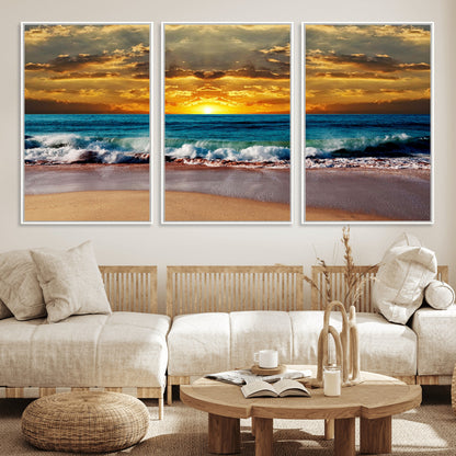83389-MGV-CV-36X24-Ocean Sunrise Wall Art – Vibrant Beach Waves Canvas Print, Coastal Seascape Decor for Living Room or Office