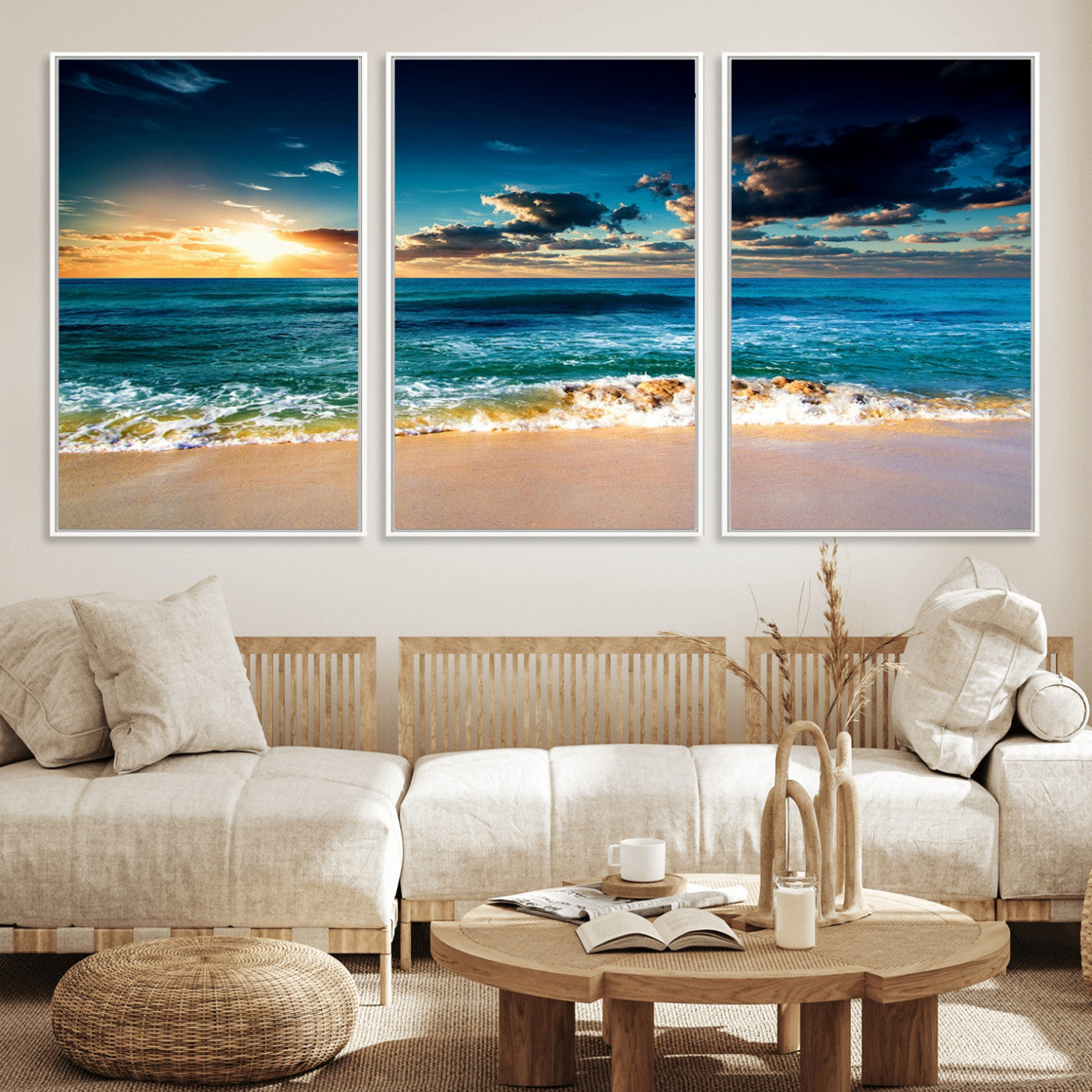 88985-MGV-CV-36X24-Ocean Sunset Wall Art – Tranquil Beach Waves Canvas Print, Coastal Seascape Decor for Living Room or Office