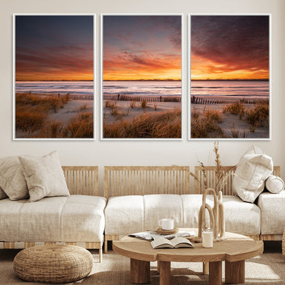 90176-MGV-CV-36X24-Beach Sunset Wall Art – Coastal Sand Dune Canvas Print with Ocean Waves and Dramatic Sky, Seaside Landscape Decor for Living Room