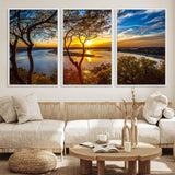 66839-MGV-CV-36X24-Lake Sunset Wall Art – Golden Hour Canvas Print with Trees and Water Reflection, Scenic Landscape Photography for Living Room,