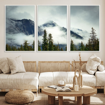93219-MGV-CV-36X24-Misty Mountain Wall Art – Foggy Pines and Rocky Peaks Canvas Print, Nature Landscape Decor for Living Room, Office or Bedroom