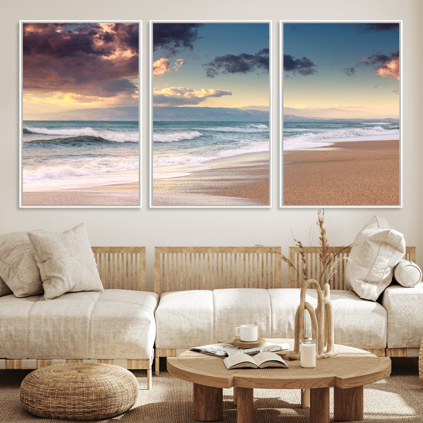 42253-MGV-CV-36X24-Serene Beach Waves Wall Art – Tranquil Ocean Horizon Canvas Print, Coastal Seascape Decor for Living Room or Office Wall