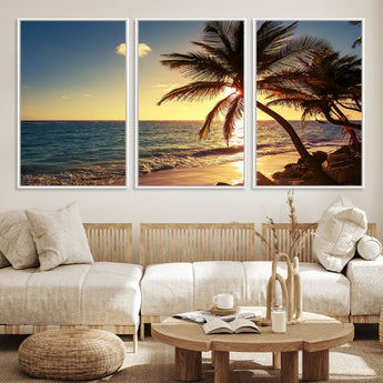 82710-MGV-CV-36X24-Palm Tree Sunset Beach Wall Art – Tropical Ocean Canvas Print, Coastal Paradise Seascape Decor for Living Room or Office Wall