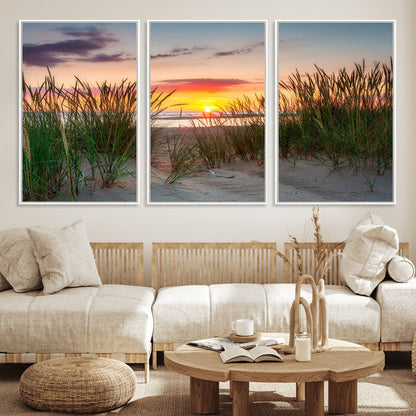 25576-MGV-CV-36X24-Beach Grass Sunset Wall Art – Coastal Sand Dune Landscape Canvas Print, Ocean View Nature Decor for Living Room or Office Wall