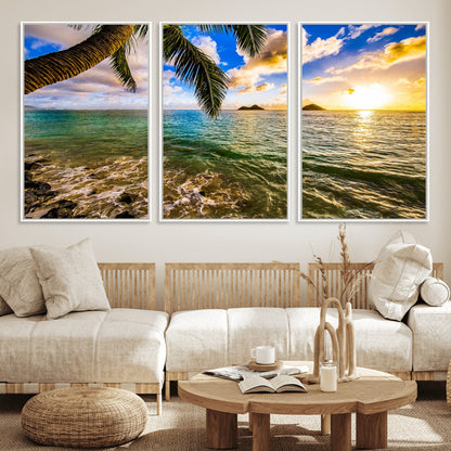 68606-MGV-CV-36X24-Tropical Palm Tree Ocean Wall Art – Sunset Beach Seascape Print, Coastal Paradise Decor for Living Room or Office