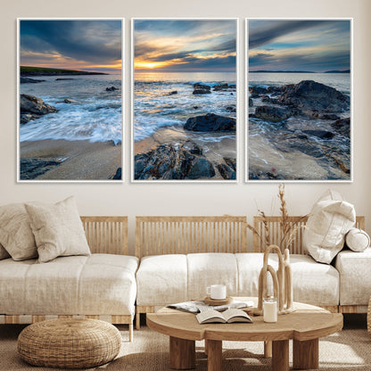 17902-MGV-CV-36X24-Rocky Shore Ocean Sunset Wall Art – Coastal Seascape Canvas Print, Nature Beach Decor for Living Room or Office