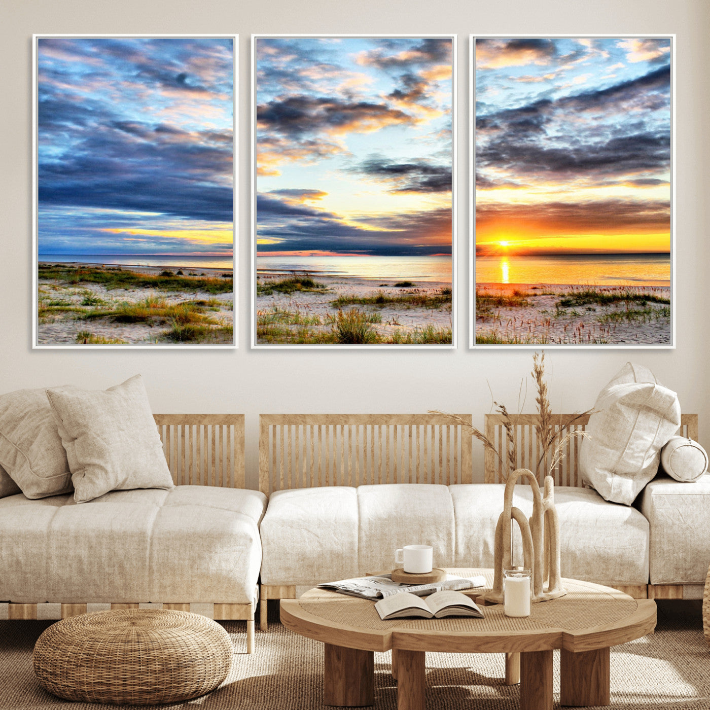 39645-MGV-CV-36X24-Golden Beach Sunset Wall Art – Serene Ocean Horizon Canvas Print, Coastal Nature Landscape Decor for Living Room, Bedroom or