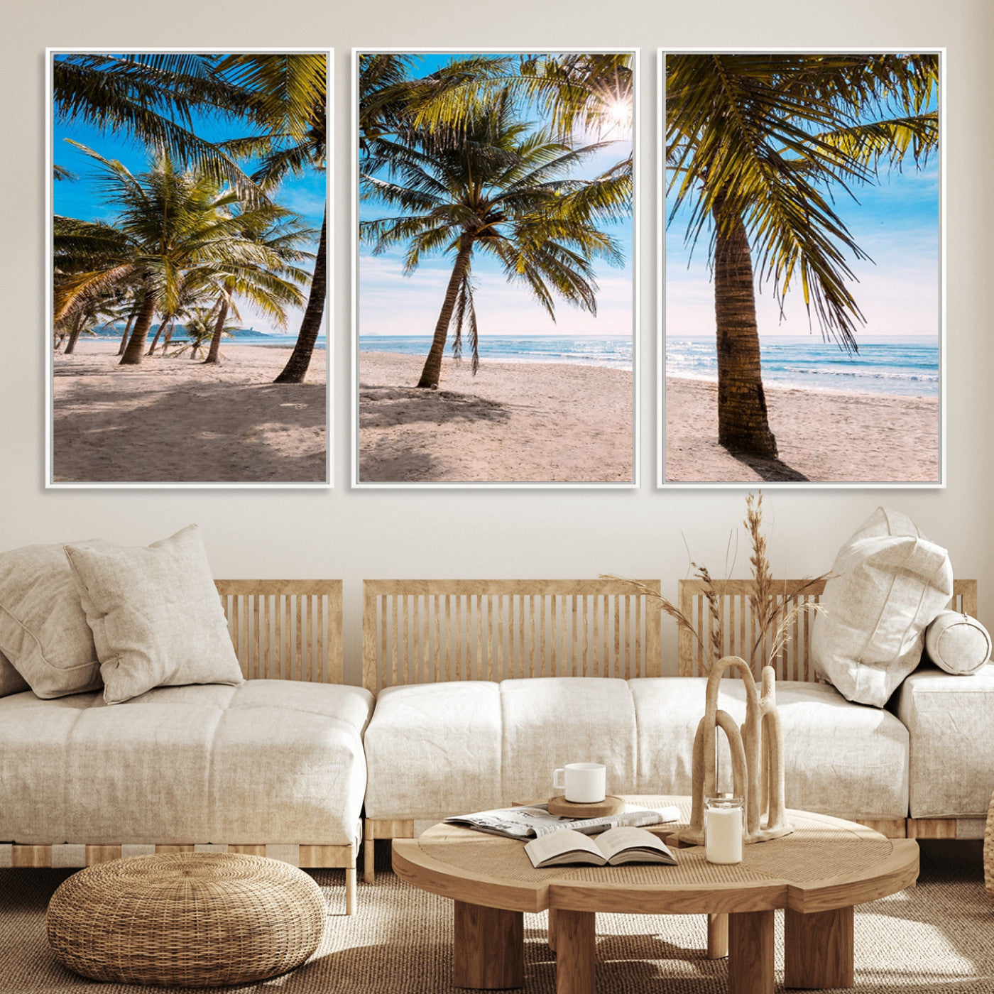 98175-MGV-CV-36X24-Tropical Palm Beach Wall Art – Relaxing Ocean Shore Canvas Print with Palm Trees, Coastal Summer Decor for Living Room, Bedroom or