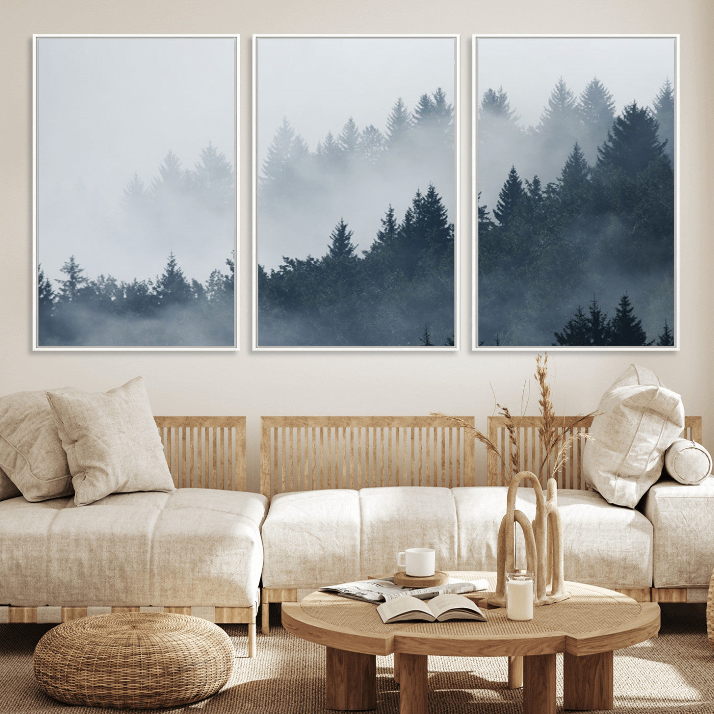 23671-MGV-CV-36X24-Misty Forest Wall Art – Serene Foggy Pine Trees Landscape Canvas Print, Tranquil Nature Decor for Living Room, Bedroom or Office