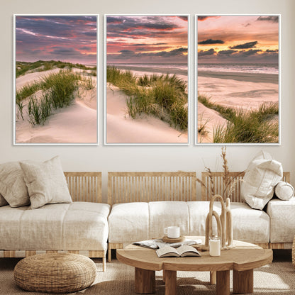 60570-MGV-CV-36X24-Beach Sunset Wall Art – Coastal Sand Dunes and Ocean Horizon Canvas Print, Tranquil Seascape Photography Decor for Living Room or