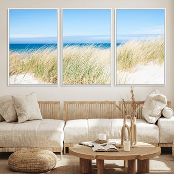 96913-MGV-CV-36X24-Coastal Dunes Wall Art – Serene Beach Grass and Blue Ocean Canvas Print, Relaxing Seaside Nature Decor for Living Room, Bedroom or