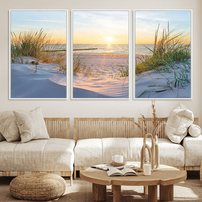 48907-MGV-CV-36X24-Beach Sunset Wall Art – Coastal Sand Dunes and Ocean View Canvas Print, Serene Seaside Landscape Painting for Living Room, Bedroom
