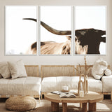 35866-MGV-FC-60X30-3P_White-Texas Longhorn Wall Art – Rustic Western Bull Canvas Print, Farmhouse Animal Photography Decor for Living Room, Office, or Ranch