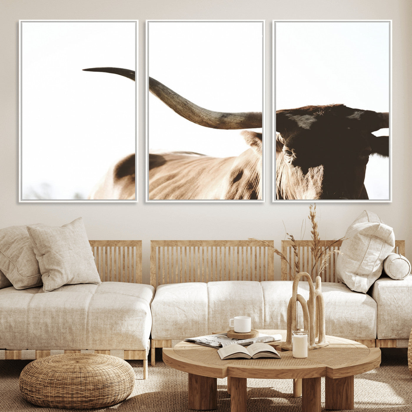 35866-MGV-CV-36X24-Texas Longhorn Wall Art – Rustic Western Bull Canvas Print, Farmhouse Animal Photography Decor for Living Room, Office, or Ranch
