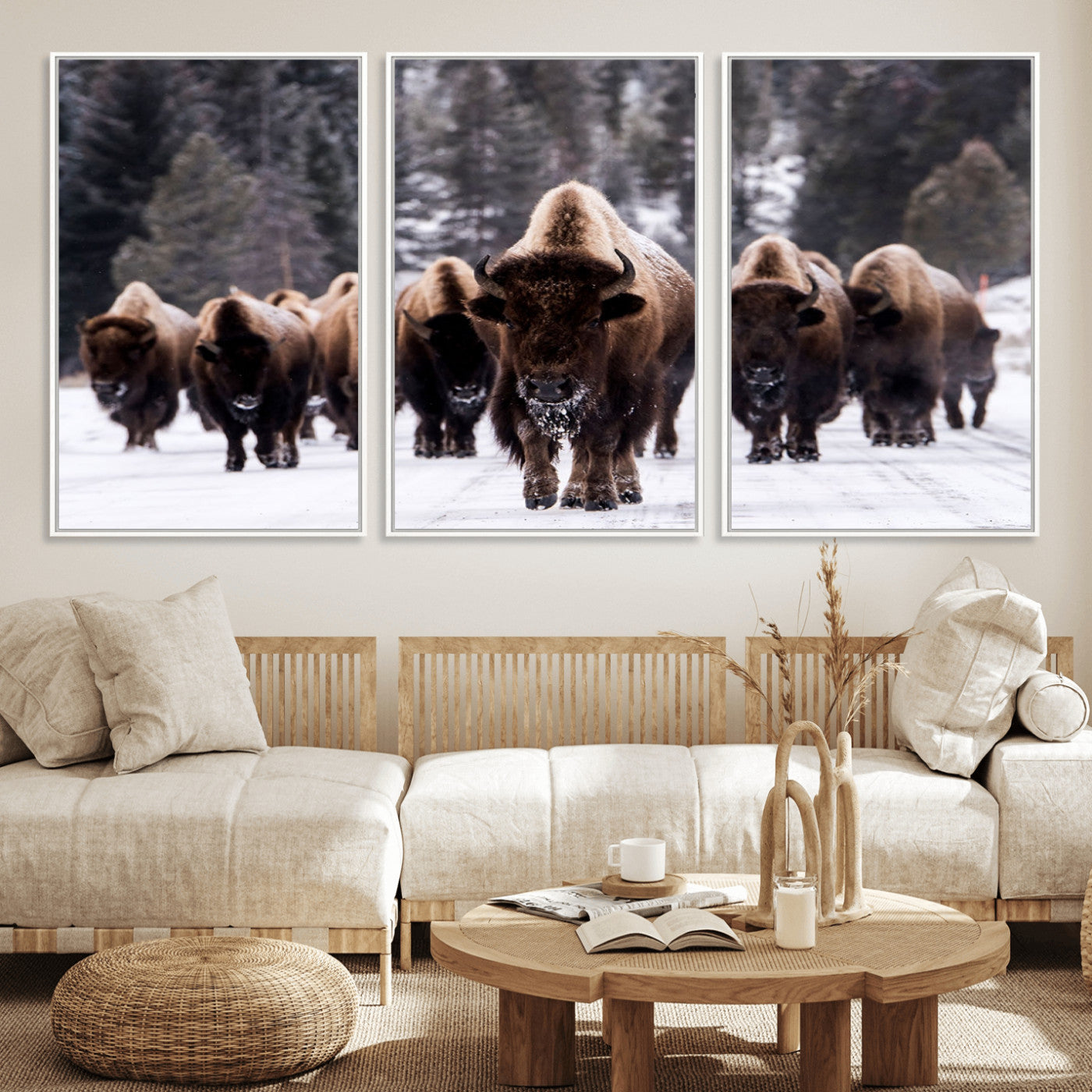 66871-MGV-CV-36X24-Bison Herd Wall Art – Wildlife Buffalo Canvas Print, Rustic Western Nature Photography Decor for Living Room, Office, Cabin, or
