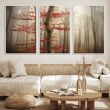 61855-MGV-CV-36X24-Misty Forest Wall Art – Red Tree with Autumn Leaves Canvas Print, Moody Woodland Nature Decor for Living Room, Bedroom, or Office