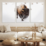 19889-MGV-CV-36X24-Snow Bison Wall Art – Majestic Buffalo Winter Landscape Canvas Print, Rustic Wildlife Photography Decor for Cabin, Lodge, Living