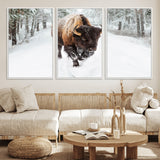 10109-MGV-CV-36X24-Majestic Bison Winter Wall Art – Snowy Forest Buffalo Canvas Print, Rustic Wildlife Photography Decor for Cabin, Lodge, Living