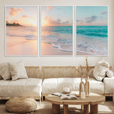 36554-MGV-CV-36X24-Tropical Beach Sunset Wall Art – Ocean Waves and Palm Canvas Print, Coastal Seascape Photography Decor for Living Room, Bedroom,