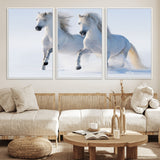 80145-MGV-CV-36X24-White Horses Running Snow Wall Art – Majestic Equine Canvas Print, Winter Nature Photography Decor for Living Room, Office,