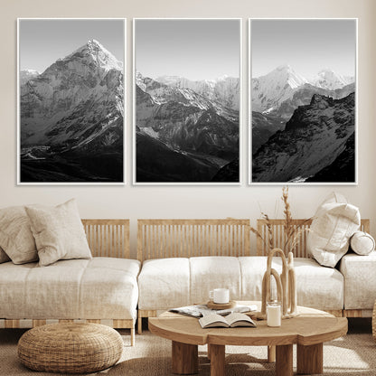 10775-MGV-CV-36X24-Snow Capped Mountain Wall Art – Black and White Canvas Print of Majestic Peaks, Nature Landscape Photography for Office, Bedroom,