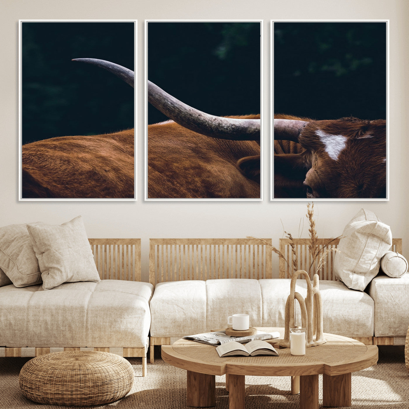 55197-MGV-CV-36X24-Texas Longhorn Wall Art – Rustic Western Bull Horn Canvas Print and Farmhouse Country Animal Decor for Living Room, Office or