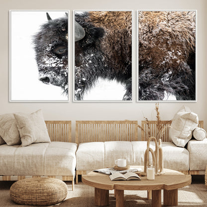 24304-MGV-CV-36X24-Bison Wall Art Canvas Print, Framed Winter Bison Art Picture Print, Snowy Buffalo Perfect Rustic Farmhouse Decor Artwork