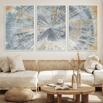 17631-MGV-CV-36X24-Radiant Burst Wall Art – Abstract Sunburst Canvas Print in Blue and Gold, Modern Geometric Painting for Living Room, Office or