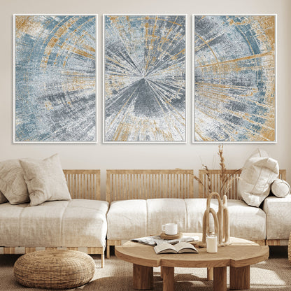 17631-MGV-CV-36X24-Radiant Burst Wall Art – Abstract Sunburst Canvas Print in Blue and Gold, Modern Geometric Painting for Living Room, Office or