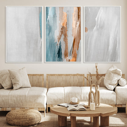 66154-MGV-FC-60X30-3P_White-Abstract Brushstroke Wall Art – Modern Teal and Gold Canvas Print, Minimalist Contemporary Painting for Living Room, Bedroom, or