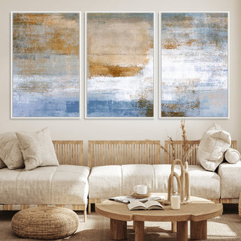 72354-MGV-CV-36X24-Blue and Gold Abstract Wall Art – Modern Minimalist Canvas Print, Textured Contemporary Painting for Living Room, Bedroom, or