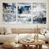59716-MGV-FC-60X30-3P_White-Abstract Blue and Gold Wall Art – Modern Textured Canvas Print, Contemporary Painting for Living Room, Bedroom, or Office Decor