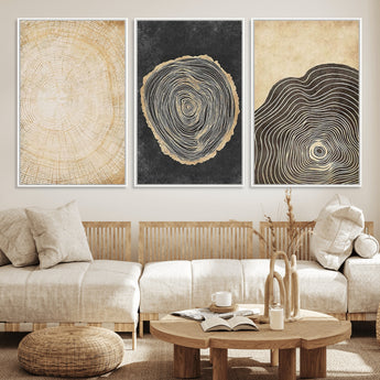 77785-MGV-CV-36X24-Tree Ring Abstract Wall Art – Rustic Wood Growth Pattern Canvas Prints, Modern Nature-Inspired Decor for Living Room or Office