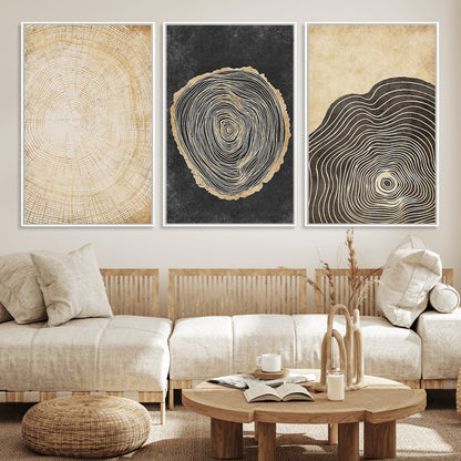77785-MGV-CV-36X24-Tree Ring Abstract Wall Art – Rustic Wood Growth Pattern Canvas Prints, Modern Nature-Inspired Decor for Living Room or Office