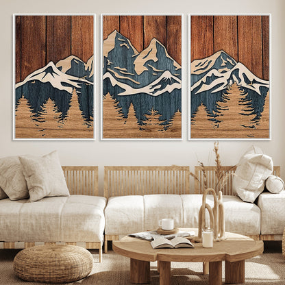 41330-MGV-CV-36X24-Rustic Mountain Wall Art – Wooden Nature Scene with Trees and Peaks, Handmade 3D Layered Decor for Living Room, Cabin or Office