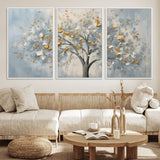 65811-MGV-CV-36X24-Abstract Tree Wall Art – Textured Canvas Painting with Gold and White Leaves, Modern Nature Inspired Decor for Living Room or