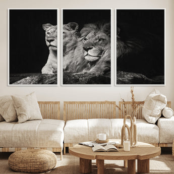 80013-MGV-CV-36X24-Lion and Lioness Wall Art – Black and White Wildlife Photography Canvas Print, African Safari Animal Decor for Office, Bedroom