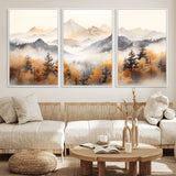 70049-MGV-FC-60X30-3P_White-Autumn Mountain Forest Wall Art – Misty Landscape Canvas Print, Rustic Nature Inspired Decor for Living Room, Bedroom or Office