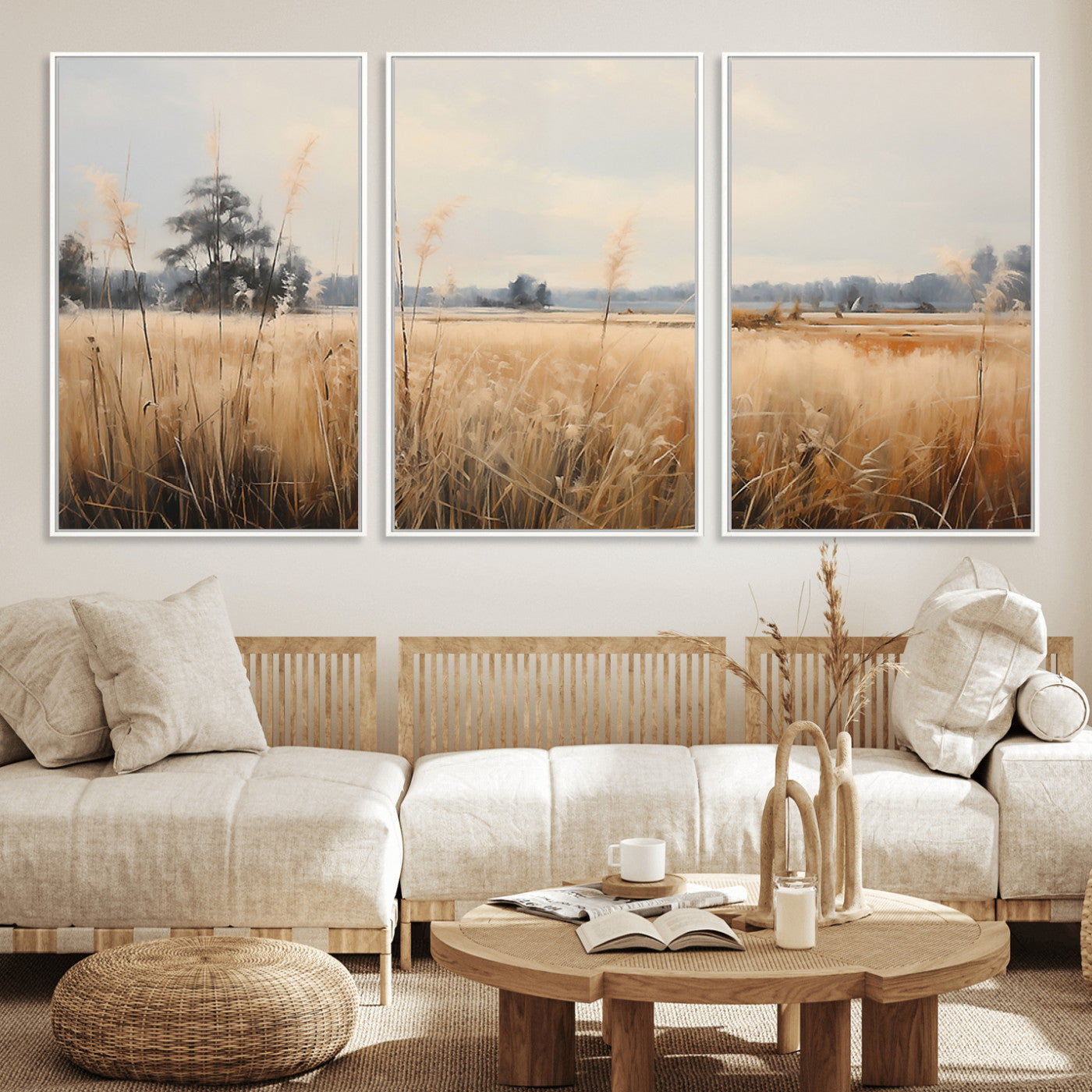 38193-MGV-CV-36X24-Golden Meadow Wall Art – Serene Grassland Landscape Canvas Print, Rustic Nature Decor for Bedroom, Living Room or Farmhouse