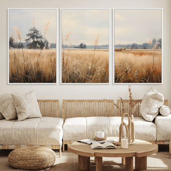 38193-MGV-CV-36X24-Golden Meadow Wall Art – Serene Grassland Landscape Canvas Print, Rustic Nature Decor for Bedroom, Living Room or Farmhouse