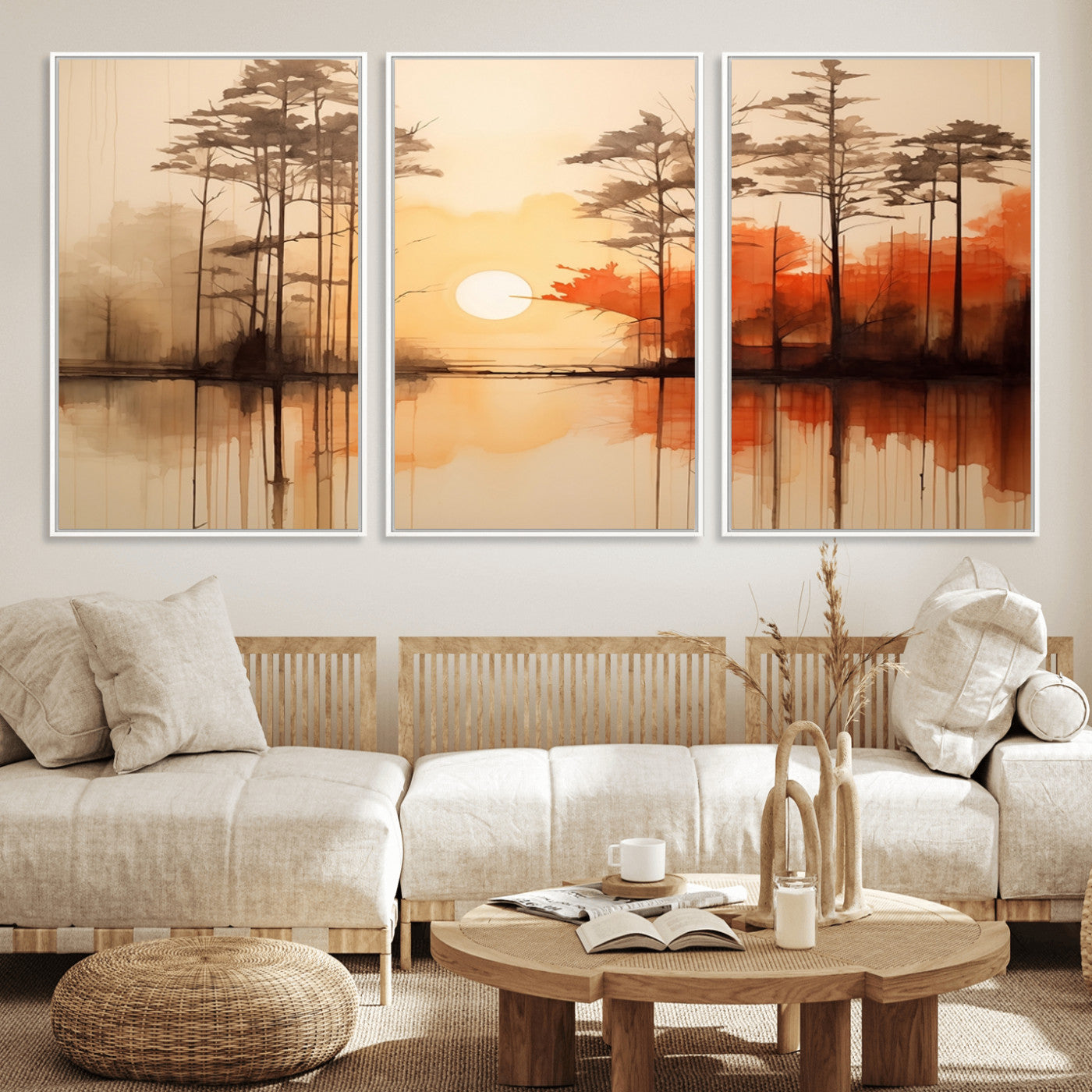 51083-MGV-CV-36X24-Sunset Lake Forest Wall Art – Serene Trees and Orange Sky Reflection Canvas Print, Tranquil Nature Decor for Living Room, Office