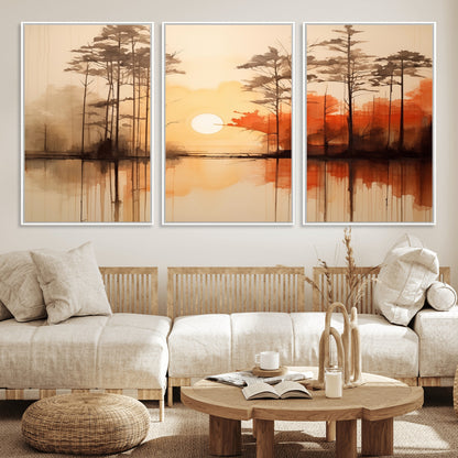 51083-MGV-CV-36X24-Sunset Lake Forest Wall Art – Serene Trees and Orange Sky Reflection Canvas Print, Tranquil Nature Decor for Living Room, Office