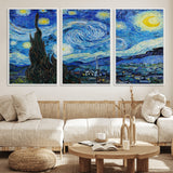 39177-MGV-FC-60X30-3P_White-Starry Night Wall Art – Vincent van Gogh Famous Painting Canvas Print, Timeless Starry Sky Decor for Living Room, Bedroom or