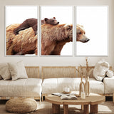 76943-MGV-FC-60X30-3P_White-Mom Bear Wall Art Canvas Print, Framed Bear Photography Art Picture Print, Rustic Bear and Cub Perfect Rustic Farmhouse Decor
