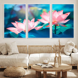 32559-MGV-FC-60X30-3P_White-Lotus Flower Wall Art – Pink Water Lily Canvas Print, Tranquil Nature Decor for Living Room, Bedroom or Meditation Space