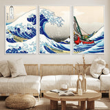19450-MGV-FC-60X30-3P_White-Great Wave Adventure Wall Art – Japanese Style Ocean Canvas Print, Fantasy Sailing Decor for Living Room, Bedroom or Office